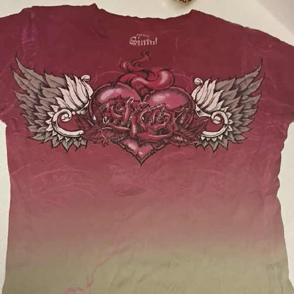 Ed Hardy Red and Pink Short Sleeve Tee - Picture 1 of 6